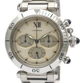 CARTIER Pasha 38 Chronograph Steel Quartz Mens Watch W31018H8 Polished