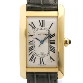 CARTIER Tank Americaine 18K Gold Automatic Mens Watch W2603156 Polished