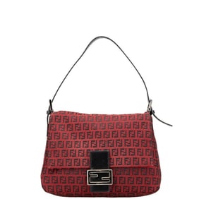 Fendi Zucchino Mamma Bucket One-Shoulder Bag Handbag 8BR001 Red Black Canvas Leather Women's FENDI