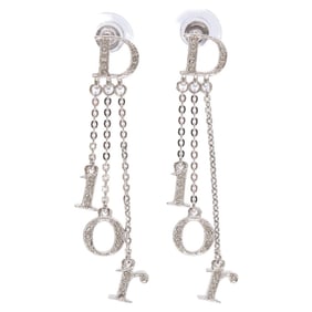 Christian Dior DIOR Dior Logo Rhinestone Chain Swing Earrings Silver Women's