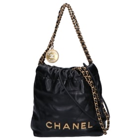 CHANEL AS3980 Chanel 22 Shiny Calfskin Mini Chain Shoulder Bag, Black, GD Hardware, Women's