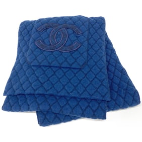 CHANEL Coco Mark Quilted Cashmere Scarf with Pocket, Blue, Women's
