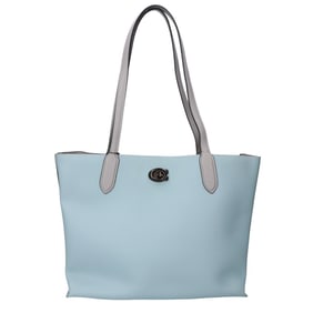 COACH Willow Polished Pebble Leather x Signature Coated Canvas Tote Bag, Mint Blue, Women's, C0692