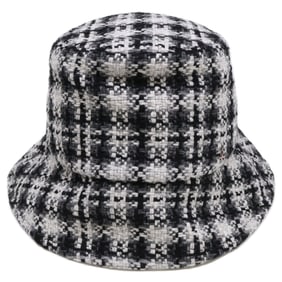 CHANEL CC Coco Mark Tweed Bucket Hat, Size Small, Black & White, Silver Hardware, Women's