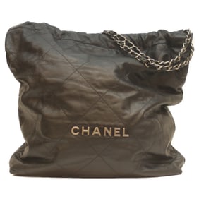 CHANEL AS3262 Black Shiny Calfskin Leather with Silver Hardware, Chanel 22 Large Shoulder Bag,