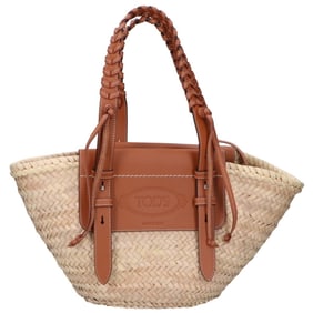 TOD'S Medium Raffia Leather Bucket Bag in Natural Brown for Women