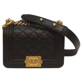 CHANEL A67364 Black Caviar Leather Mini Boy Chanel 15 Chain Shoulder Bag with G Hardware, Black,