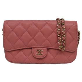 CHANEL AP2096 Pink Matelasse Caviar Leather Flap Phone Case Shoulder Bag, Pink, Women's
