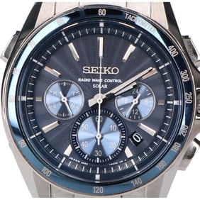 Seiko SAGA161 8B82 BRIGHTZ Chronograph Solar Radio-Controlled Wristwatch, Silver, Men's
