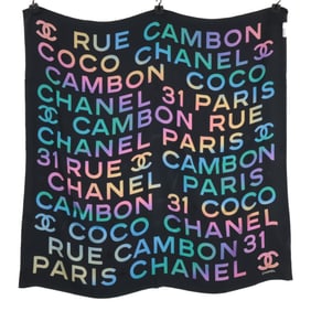 CHANEL AA9719 Coco Mark Logo Silk Scarf Black Multicolor Women's