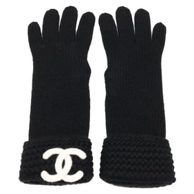 CHANEL CC Coco Mark Cashmere Knit Gloves, Black, Women's