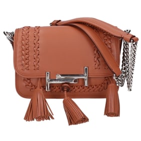 TOD'S Double T Chain Shoulder Bag, Brown, Women's