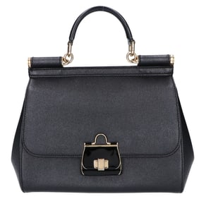 tern DOLCE & GABBANA BB6002 Sicily Turnlock Leather Flap 2-Way Handbag in Black for Women