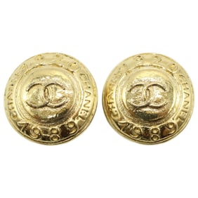 CHANEL Coco Mark Round Earrings Gold Women's