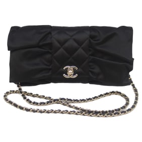 CHANEL Coco Mark Satin Chain Shoulder Bag with Ribbon and Black G Hardware, Women's