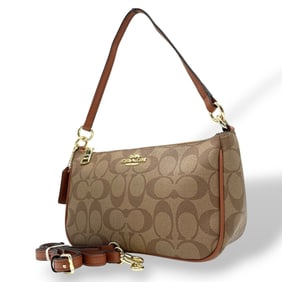 Coach Signature 2-Way Shoulder Bag/Handbag/One-Shoulder Bag, Brown with Gold Hardware, Women's, A5