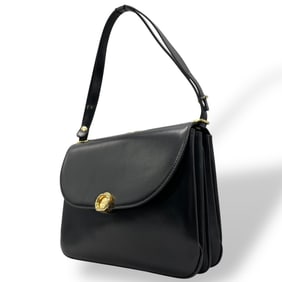 Bally Vintage Leather Shoulder Bag, Black with Gold Hardware and Flap, C3