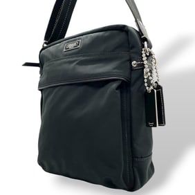 Coach nylon and leather shoulder bag/crossbody bag 70204 in black, suitable for men women, size S24
