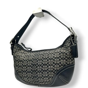 COACH Mini Signature Canvas and Leather Handbag, Black, Women's, Accessory Pouch, One-Shoulder, 6351