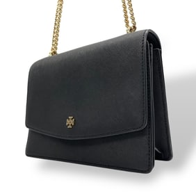 Tory Burch A1 Chain Shoulder Bag, Handbag, Embossed, 2-Way, Black and Gold Leather Mini Bag