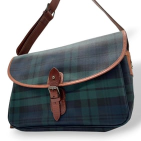 POLO RALPH LAUREN Shoulder Bag, Green Tartan Check Leather with Logo Plate and Pony Logo, U11, for