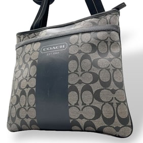 Coach Signature Shoulder Bag, Black and Gray Leather, Crossbody, S50