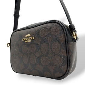 Coach Signature Leather Crossbody Shoulder Bag C9926 in Brown, Black, and Gold Hardware. Mini Bag.