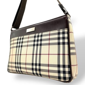 Burberry Nova Check Shoulder Bag in Beige and Brown Canvas Leather (K3)