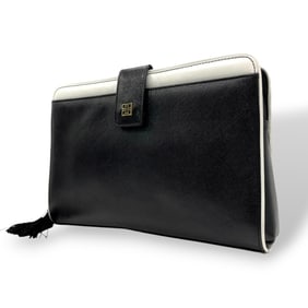 Givenchy Logo Hardware Clutch Bag, Two-Tone Black and White Leather with Tassel Fringe, S96