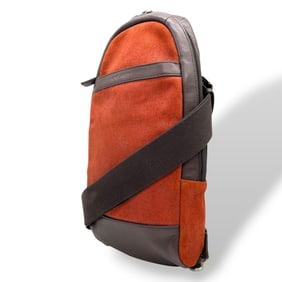 Coach suede and leather sling bag/crossbody bag in orange brown for men women, C7