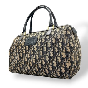 Christian Dior Trotter Mini Boston Bag, Navy/Beige Canvas and Leather with Gold Hardware CD Logo,