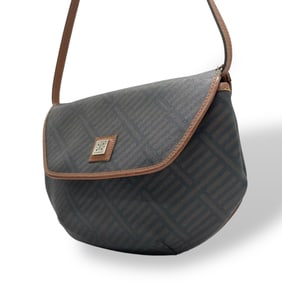 Givenchy Shoulder Bag Monogram Pattern Flap Brown Black Logo Plate A3