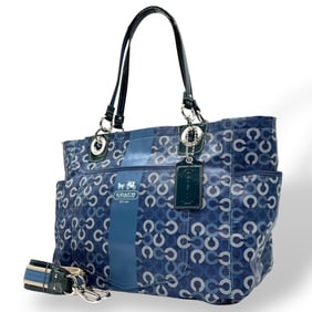 Coach U10 Tote/Shoulder Bag, 2-Way, Signature Circle Pattern, Navy, with Shoulder Strap