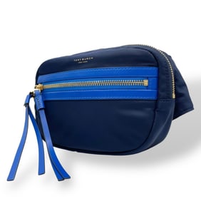 Tory Burch body bag, waist pouch, shoulder navy blue nylon and leather combination, B1