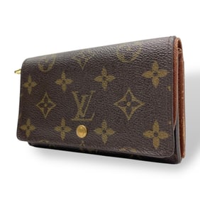 Louis Vuitton LV Monogram Porte Monnaie Bi-Tresor Tri-fold Wallet M61730 Brown Leather Serial Number