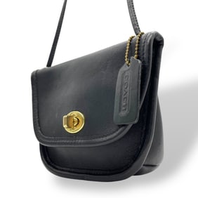 Vintage Coach Turnlock Shoulder Bag 9934, Black Leather, Made in USA, Z2