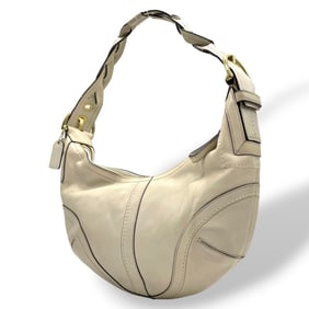 Coach Leather Handbag One-Shoulder Hobo Bag 10043 Beige Gold Hardware Y2K 00s Vintage C4