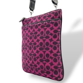 Coach Signature Jacquard Shoulder Bag/Crossbody Bag in Pink, Purple, and Black, Women's, C8