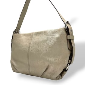 Coach Leather Shoulder Bag F15065 Greige Beige with Silver Hardware, C5