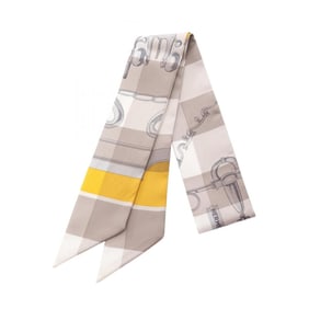 Hermes Hermès MORS et Gourmettes Twilly Silk Scarf for Women, Beige, White, Yellow