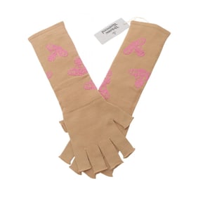Vivienne Westwood OLL OVER ORBS Fingerless Long Gloves, Wool, Women's, Brown and Pink,