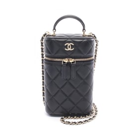 CHANEL Matelasse Vanity Phone Case Shoulder Bag in Lambskin Leather, Black, AP2084
