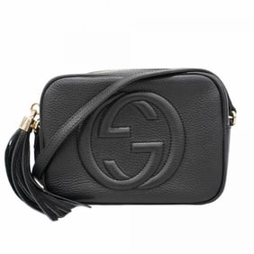 Gucci Soho Shoulder Bag 308364 Leather Black Champagne Women's