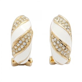 Christian Dior Earrings, GP Plated, Rhinestone, Gold, White, Women's