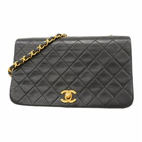 Chanel Matelasse Shoulder Bag with Chain Bag, Lambskin, Black, Women's