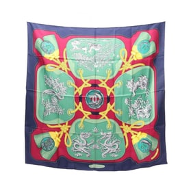 Hermès HERMES Carré 90 TSUBAS Silk Scarf for Women, Purple and Green Multicolor
