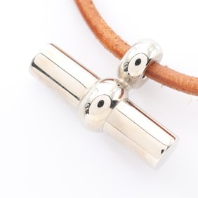 Hermes Hermès Grennan Choker Accessory, Leather GP (Gold Plated), Women's, Brown and Silver