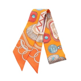 Hermes Hermès Twilly Silk Scarf for Women in Orange Multicolor