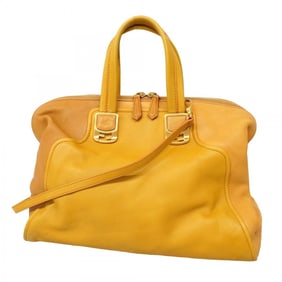 Fendi handbag, leather, yellow, 2-way bag, women's