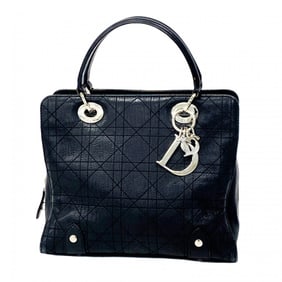 Christian Dior Cannage Leather Handbag Black Women's